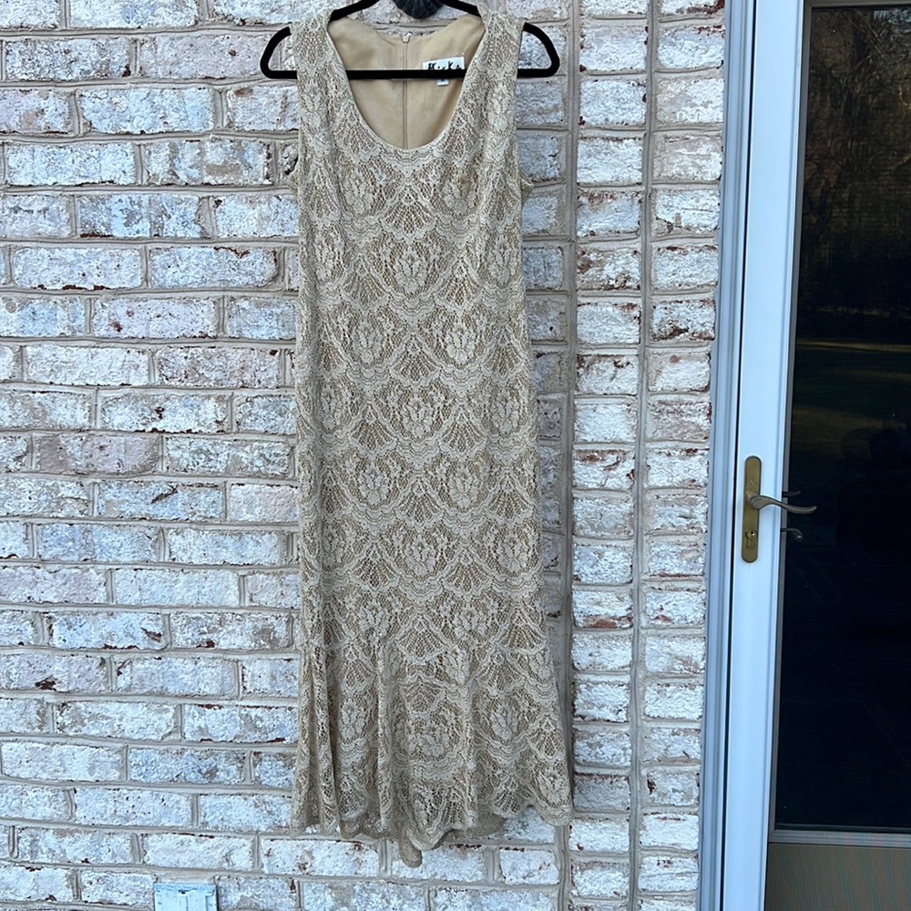 Mieka Gold Mermaid Fishtail Crochet Maxi Dress